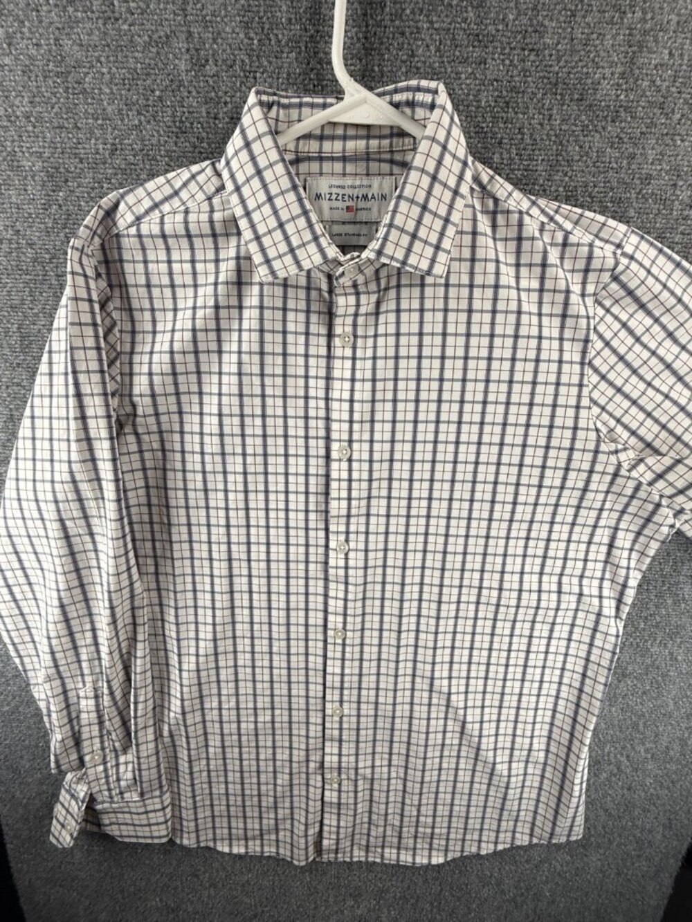 Mizzen+main Men Button Up Shirt Stretch Red White Blue Large Standard Leeward